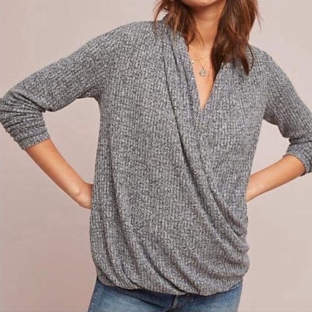 Anthropologie Akemi + Kin Grey Surplice Faux Wrap Top